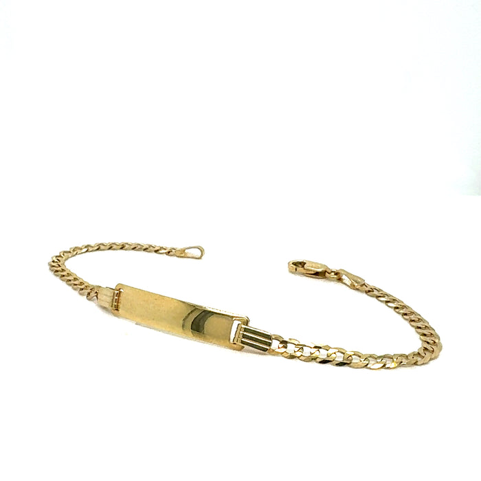 Gold Baby ID Bracelet 14k – Custom Name Plate - Raised Lettering - Solid Cuban Link Chain