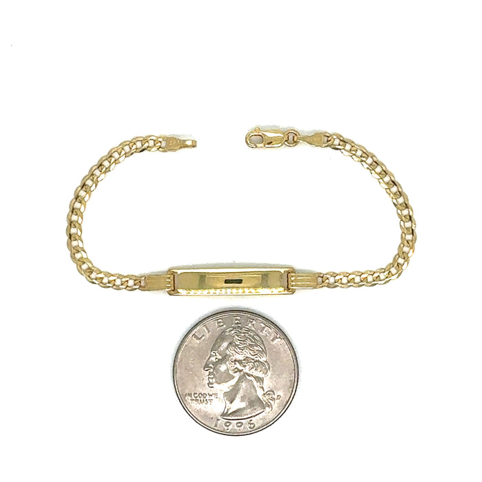 Gold Baby ID Bracelet 14k – Custom Name Plate - Raised Lettering - Solid Cuban Link Chain