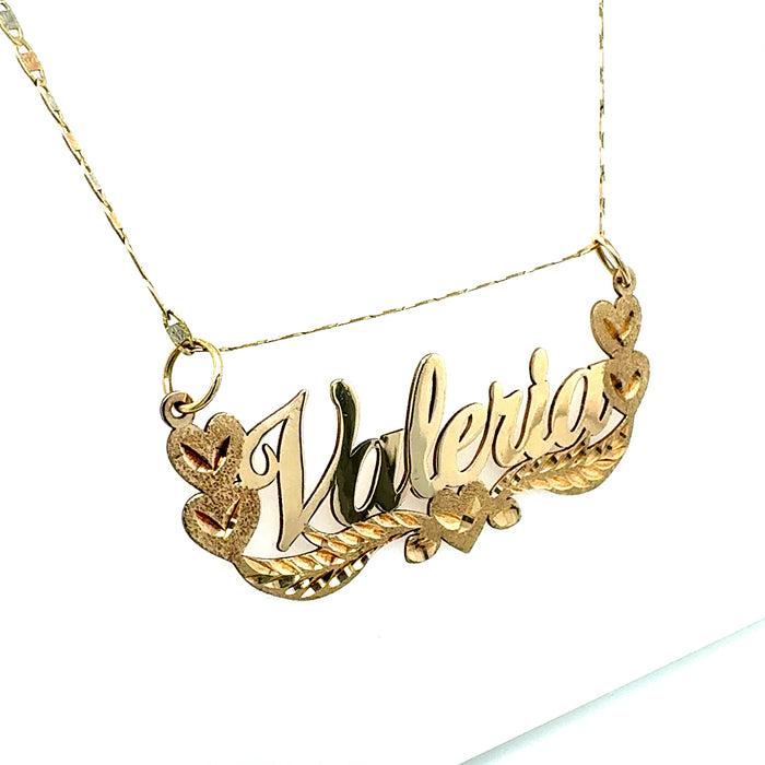 14k Gold Name Necklace - Rose Gold Hearts Large Size - TriColor Valentino Chain