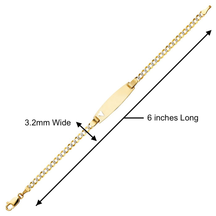 Gold Baby ID Bracelet 14k – Custom Name Plate with Heart Cutout - Raised Lettering - Diamond Cut Cuban Link Chain