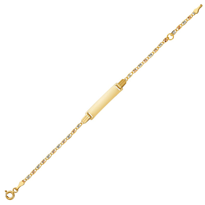 Gold Baby ID Bracelet 14k – Custom Name Plate - Raised Lettering - Solid TriColor Valentino Chain