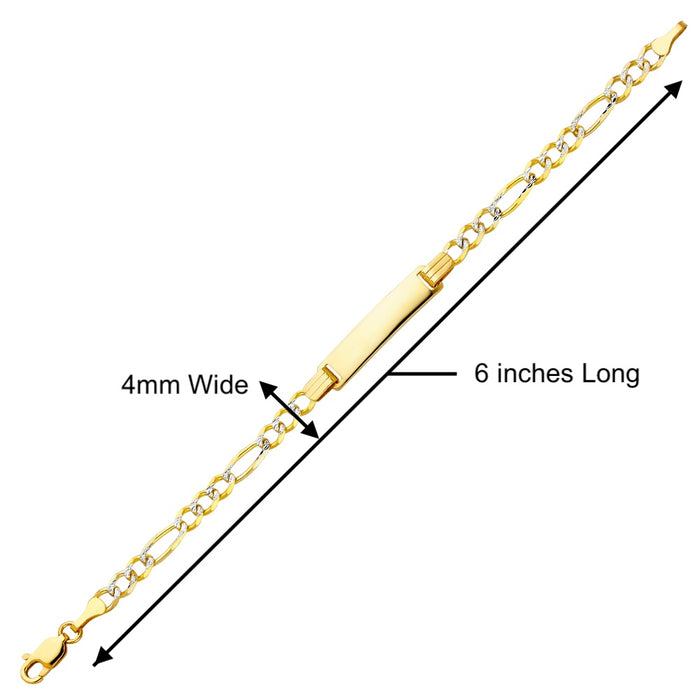 Gold Baby ID Bracelet 14k – Custom Name Plate - Raised Lettering - Solid Diamond Cut Figaro Chain