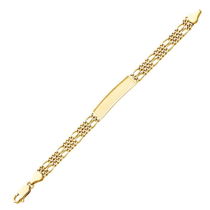 Gold Baby ID Bracelet 14k – Custom Name Plate - Raised Lettering - Two Row Solid Figaro Chain