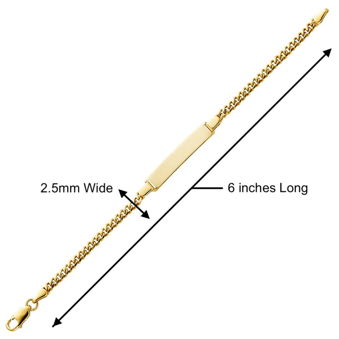 Gold Baby ID Bracelet 14k – Custom Name Plate - Raised Lettering - Solid Miami Cuban Link Chain
