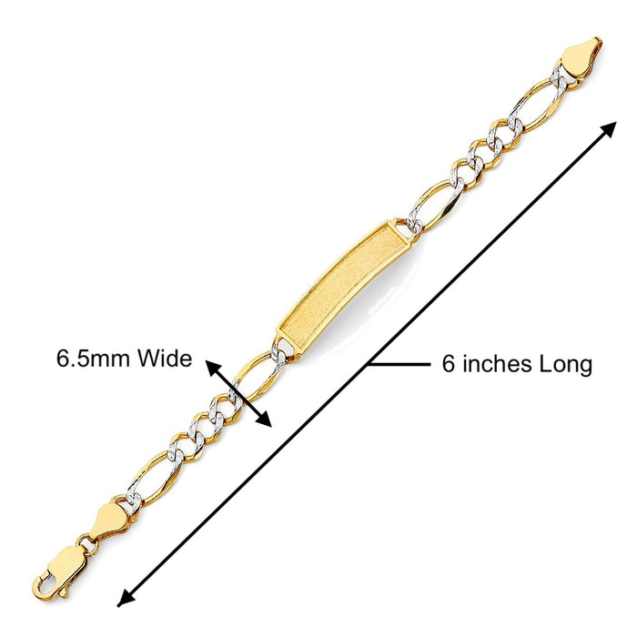 Gold Baby ID Bracelet 14k – Custom Name Plate - Raised Lettering - Extra Wide Diamond Cut Figaro Chain