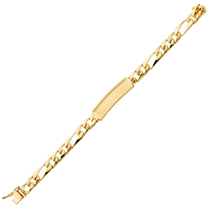 Gold Baby ID Bracelet 14k – Custom Name Plate with Bezel - Raised Lettering - Squared Nugget Figaro Chain