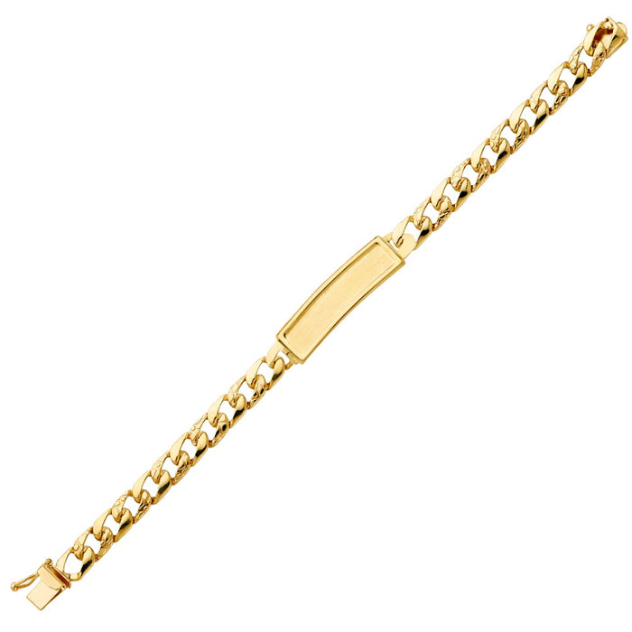 Gold Baby ID Bracelet 14k – Custom Name Plate with Bezel - Raised Lettering - Squared Nugget Cuban Link Chain