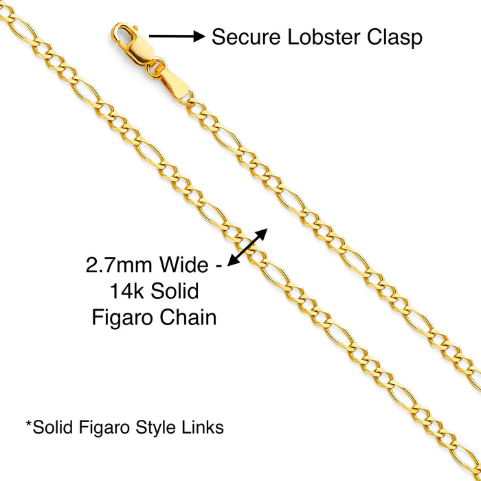 14k Gold Heart Necklace - High Polish Heart Gold Pendant - Solid Chain - LE0449