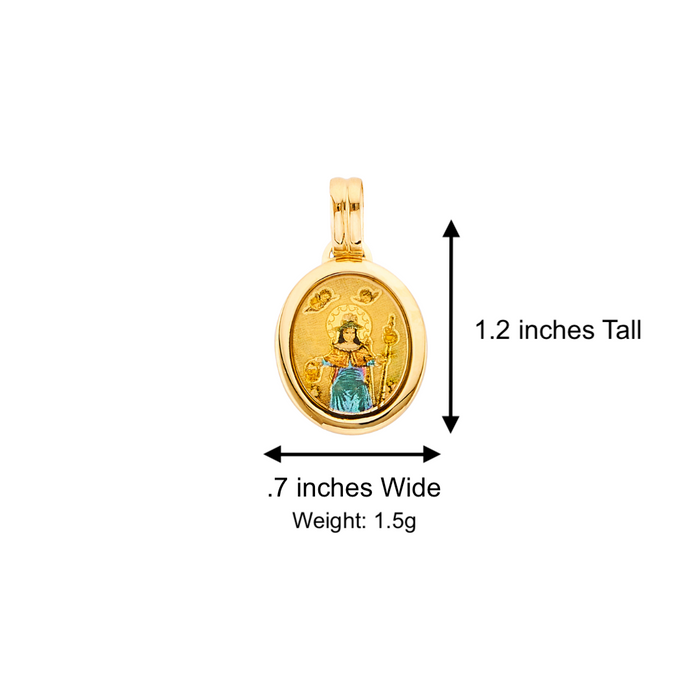 14k Gold Santo Nino de Atocha Necklace - Oval Colored Gold Pendant - Solid Chain - LE3139