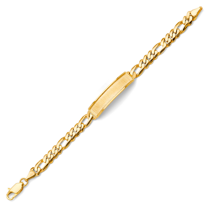 Gold Baby ID Bracelet 14k – Custom Name Plate - Raised Lettering - Solid Curbed Figaro Chain
