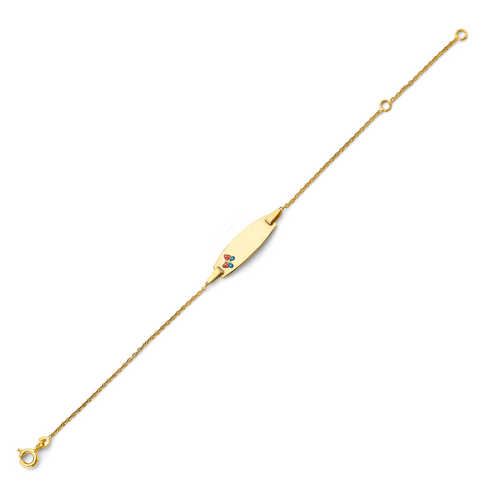 Gold Baby ID Bracelet 14k – Custom Name Plate with Colored Butterfly - Raised Lettering - Solid Rolo Chain