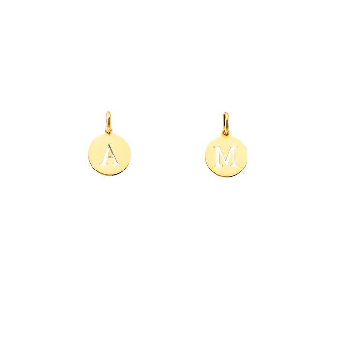 14k Gold Initial Necklace - High Polish Stamped Initial Gold Pendant - LE3244P