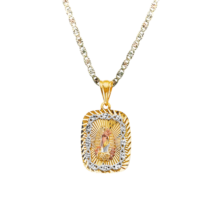 14k Gold Virgin Mary Necklace - Two Tone Virgin Mary Gold Pendant - Solid Chain - LE3205