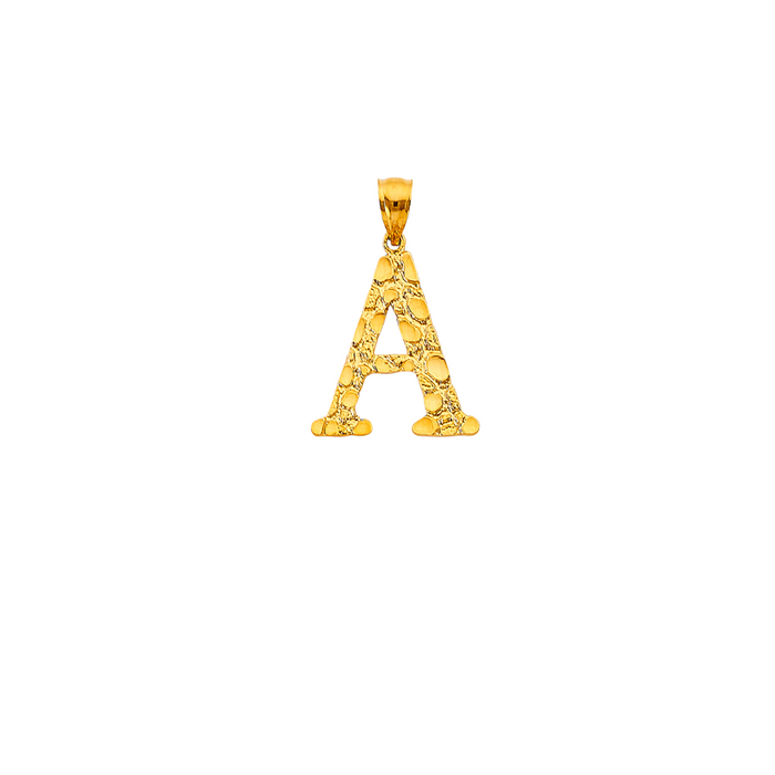 14k Gold Initial Necklace - Gold Nugget Design Initial Gold Pendant - LE3241P