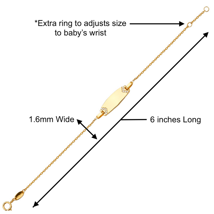 Gold Baby ID Bracelet 14k – Custom Name Plate with Gemstones - Raised Lettering - Solid Rolo Chain