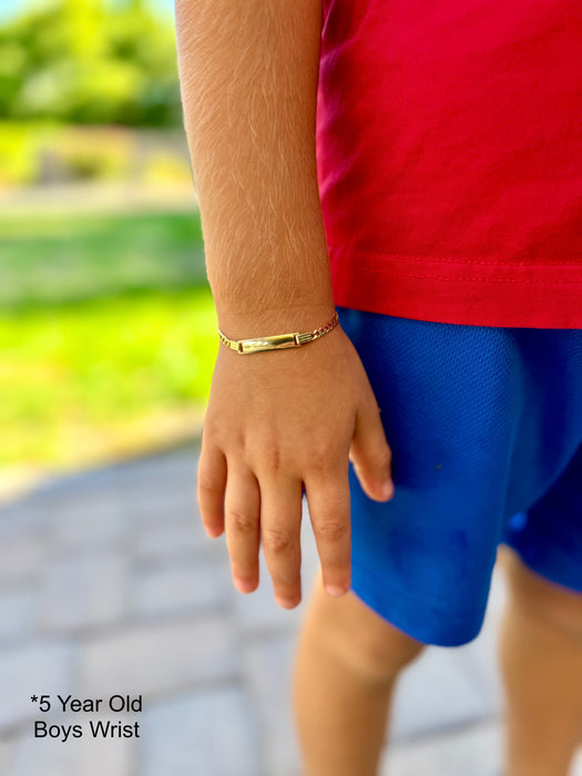Gold Baby ID Bracelet 14k – Custom Name Plate - Raised Lettering - Solid Cuban Link Chain