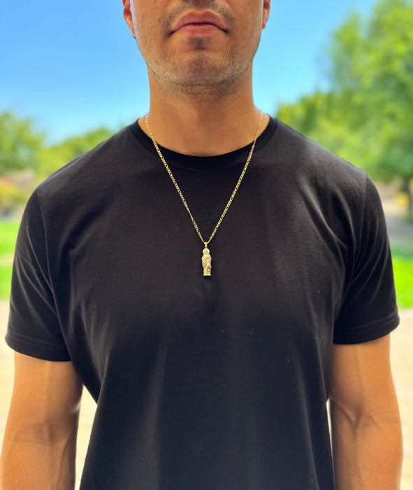 14k Gold San Judas Chain - 3D Full Body Gemstone San Judas Pendant - Solid Chain - LE3166