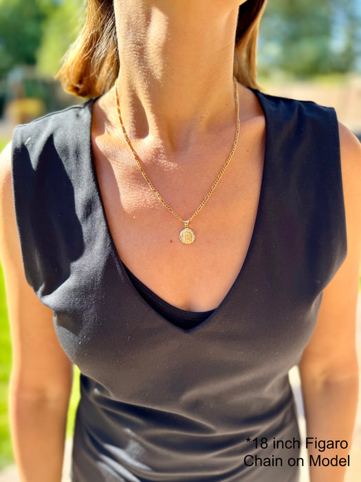 14k Gold Jesus Necklace - Tri Tone Double Sided Virgin Mary Jesus Gold Pendant - Solid Chain - LE2152