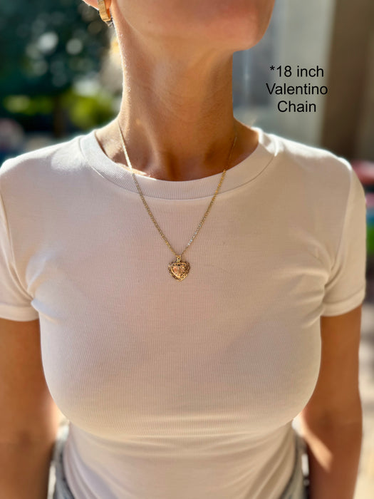 14k Gold Virgin Mary Necklace - Two Tone Heart Gemstone Virgin Mary Gold Pendant - Solid Chain - LE2296