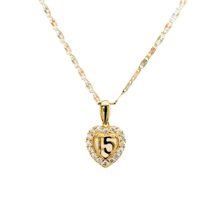 14k Quince Gold Necklace - Gemstone Heart 15 Gold Pendant - Solid Chain - LE0366