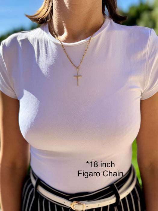 14k Gold Cross Necklace - Simple Thin Gold Cross - Solid Chain - LE2739
