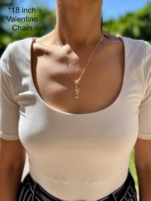 14k Gold Santa Muerte Necklace - Tri Tone Diamond Cut Santa Muerte Gold Pendant - Solid Chain - LE0097