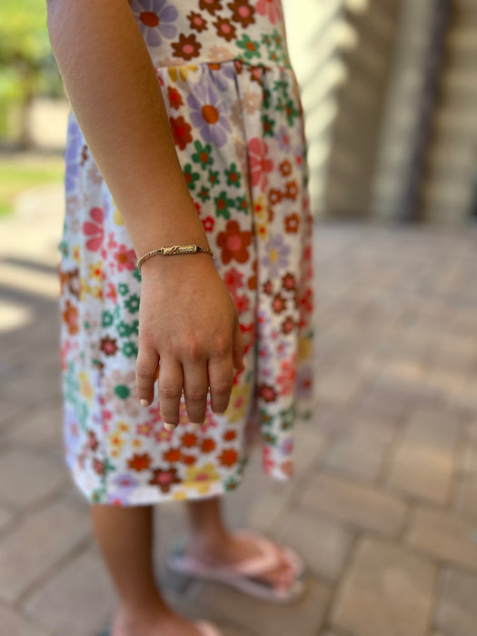 Gold Baby ID Bracelet 14k – Custom Name Plate - Raised Lettering - Solid Figaro Chain