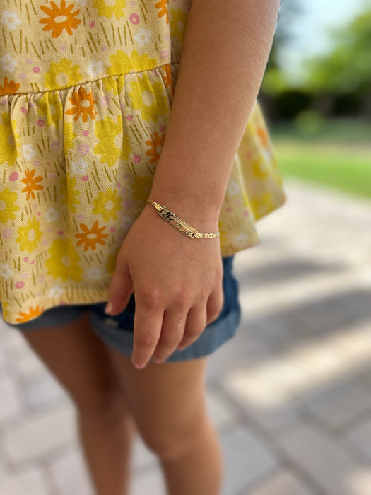 Gold Baby ID Bracelet 14k – Custom Name Plate - Raised Lettering - Solid TriColor Valentino Chain