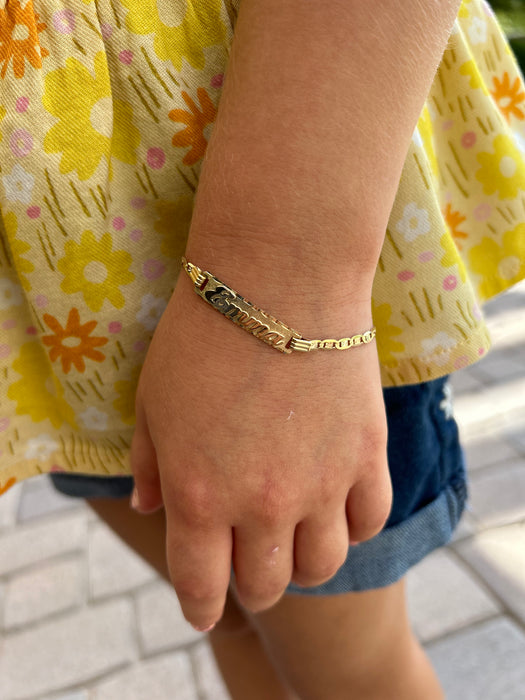 Gold Baby ID Bracelet 14k – Custom Name Plate - Raised Lettering - Solid TriColor Valentino Chain