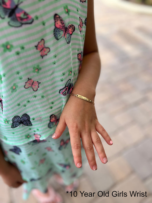 Gold Baby ID Bracelet 14k – Custom Name Plate - Raised Lettering - Solid Diamond Cut Figaro Chain