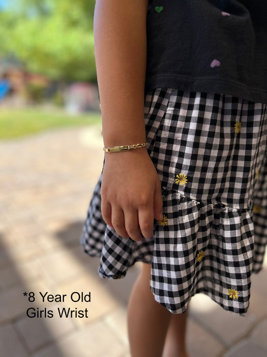 Gold Baby ID Bracelet 14k – Custom Name Plate - Raised Lettering - Solid Figaro Chain