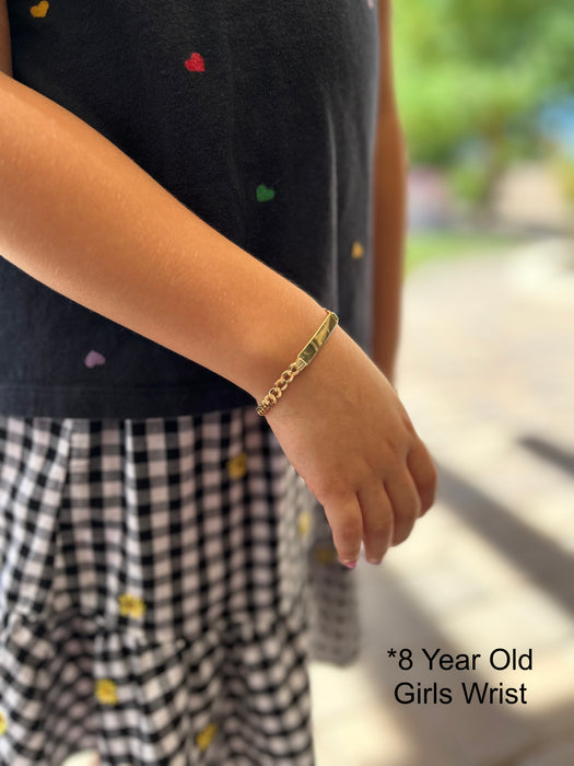 Gold Baby ID Bracelet 14k – Custom Name Plate - Raised Lettering - Solid Cuban Link Chain