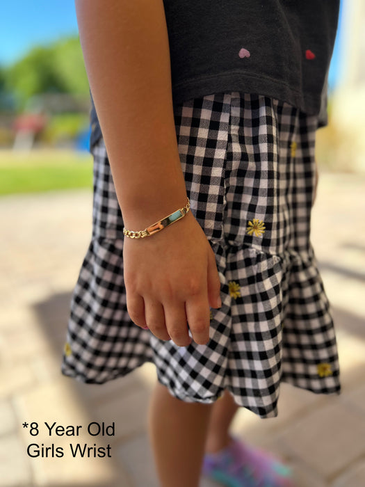 Gold Baby ID Bracelet 14k – Custom Name Plate - Raised Lettering - Wide Cuban Link Chain