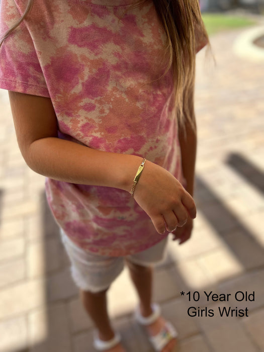 Gold Baby ID Bracelet 14k – Custom Name Plate - Raised Lettering - Solid Cuban Link Chain
