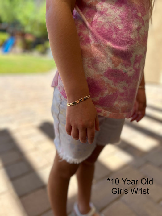 Gold Baby ID Bracelet 14k – Custom Name Plate - Raised Lettering - Wide Cuban Link Chain