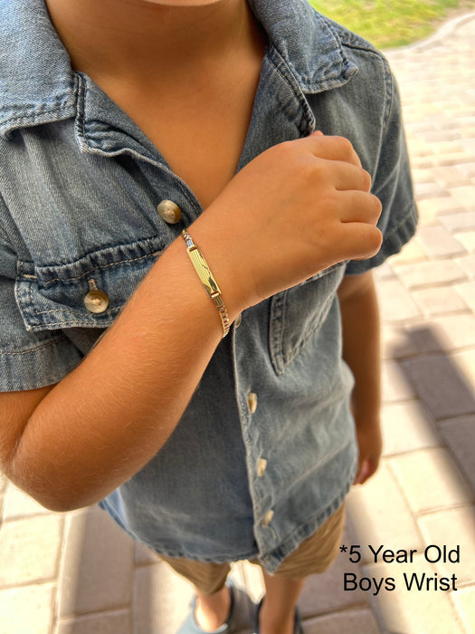 Gold Baby ID Bracelet 14k – Custom Name Plate - Raised Lettering - Diamond Cut Cuban Link Chain