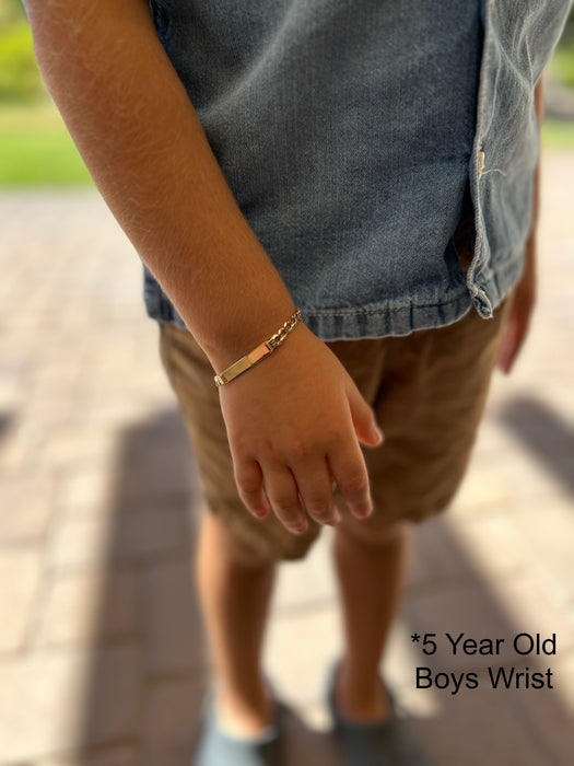 Gold Baby ID Bracelet 14k – Custom Name Plate - Raised Lettering - Solid Cuban Link Chain