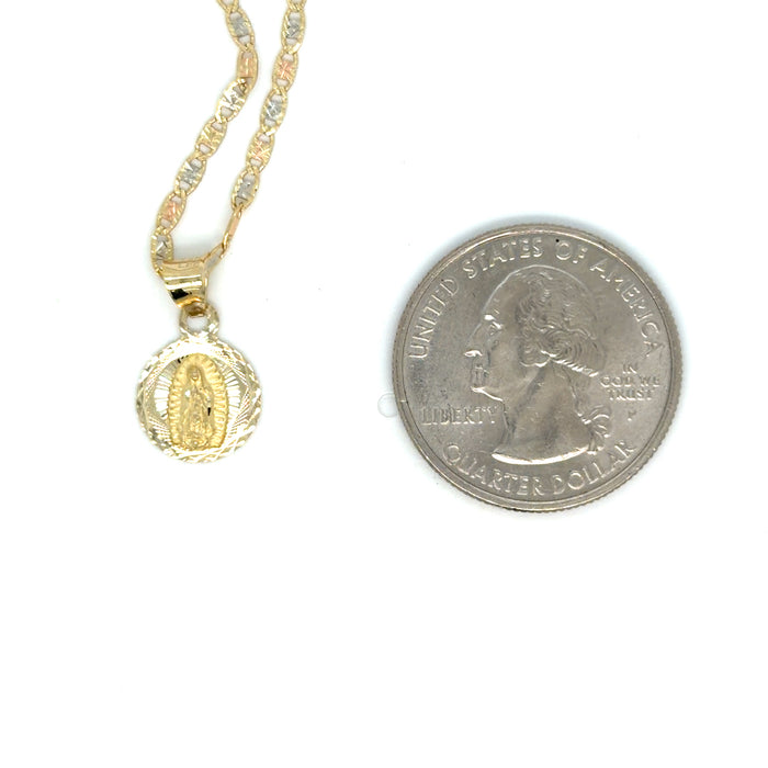 14k Gold Baptism Necklace - Diamond Cut Virgin Mary Gold Pendant - Solid Chain - LE0308