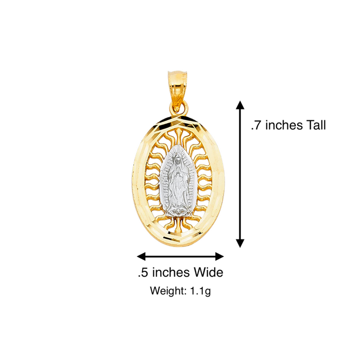 14k Gold Virgin Mary Necklace - Two Tone Radiant Virgin Mary Gold Pendant - Solid Chain - LE1103