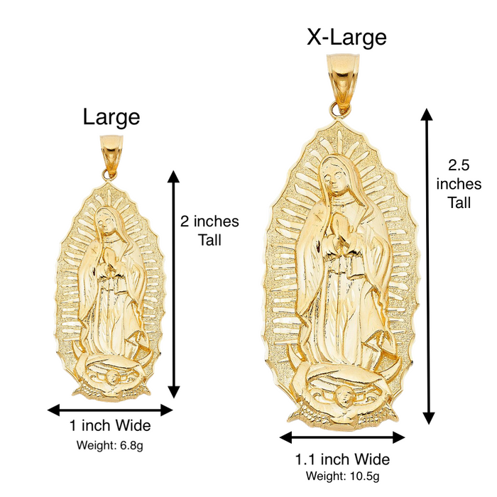 14k Gold Virgin Mary Necklace - Large Full Body Radiant Virgin Mary Gold Pendant - Solid Chain - LE1072