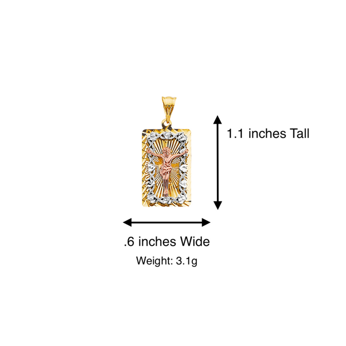 14k Gold Jesus Necklace - Tri Tone Diamond Cut Jesus Gold Pendant - Solid Chain - LE3209