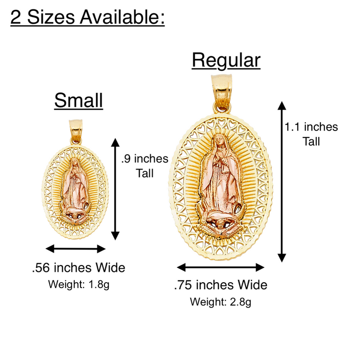 14k Gold Virgin Mary Necklace - Two Tone Heart Bezel Virgin Mary Gold Pendant - Solid Chain - LE1105