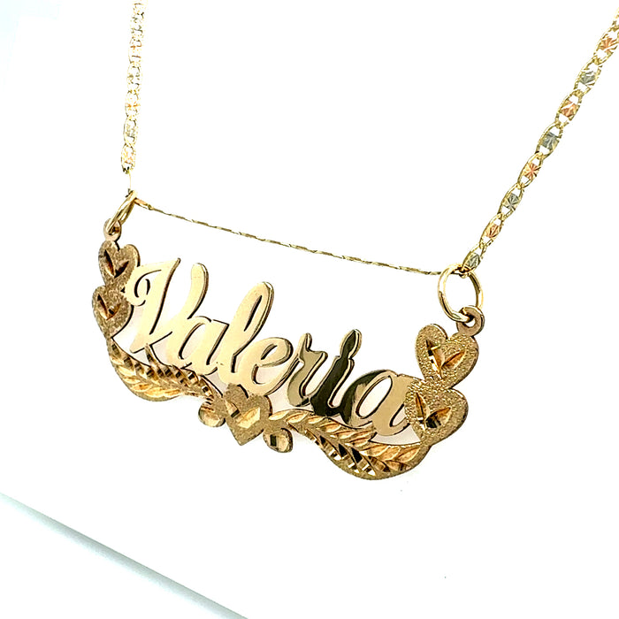 14k Gold Name Necklace - Rose Gold Hearts Large Size - TriColor Valentino Chain