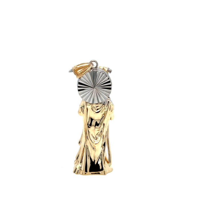 14k Gold Santa Muerte Necklace - 3D Full Body Gemstone Halo Santa Muerte Gold Pendant - Solid Chain - LE3010