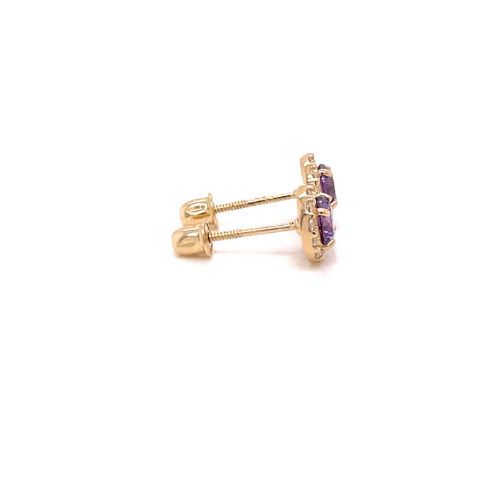 14k Purple Gemstone Halo Stud Earrings - MyAZGold