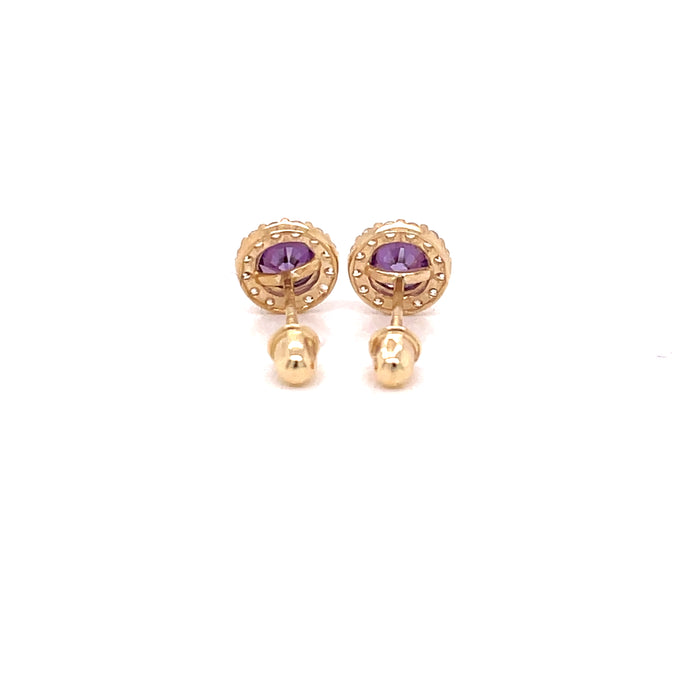 14k Purple Gemstone Halo Stud Earrings - MyAZGold