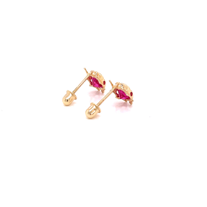 14k Red Gemstone Ladybug Stud Earrings - MyAZGold