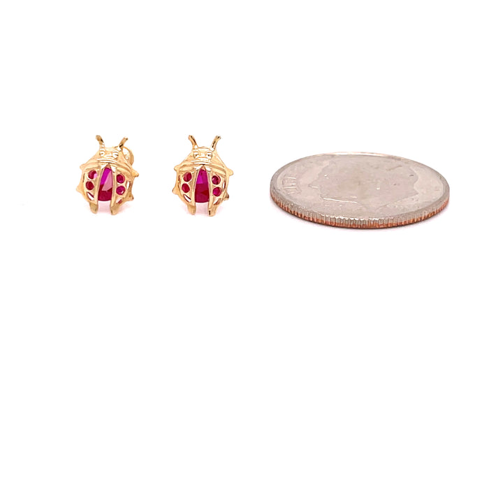 14k Red Gemstone Ladybug Stud Earrings - MyAZGold