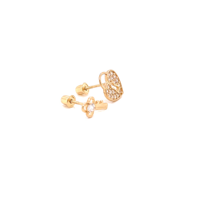 14k Key and Heart Lock Stud Earrings - MyAZGold