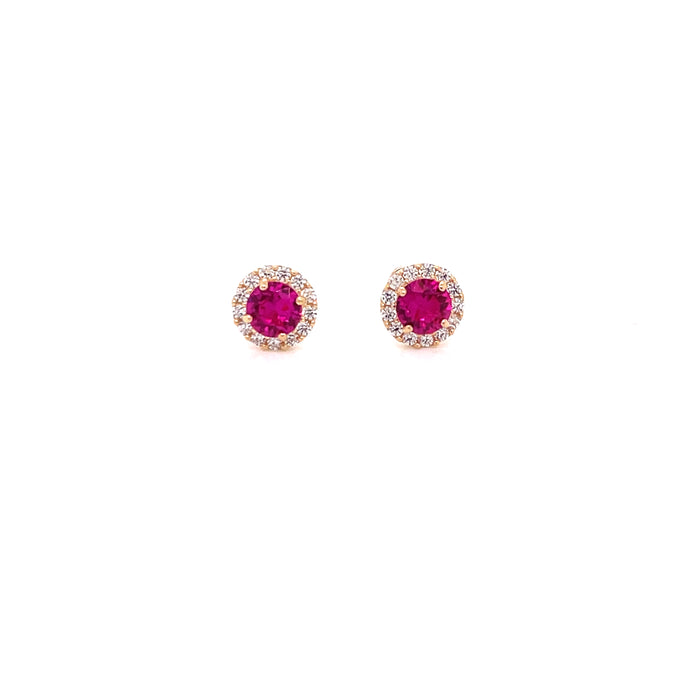 14k Red Gemstone Halo Stud Earrings - MyAZGold